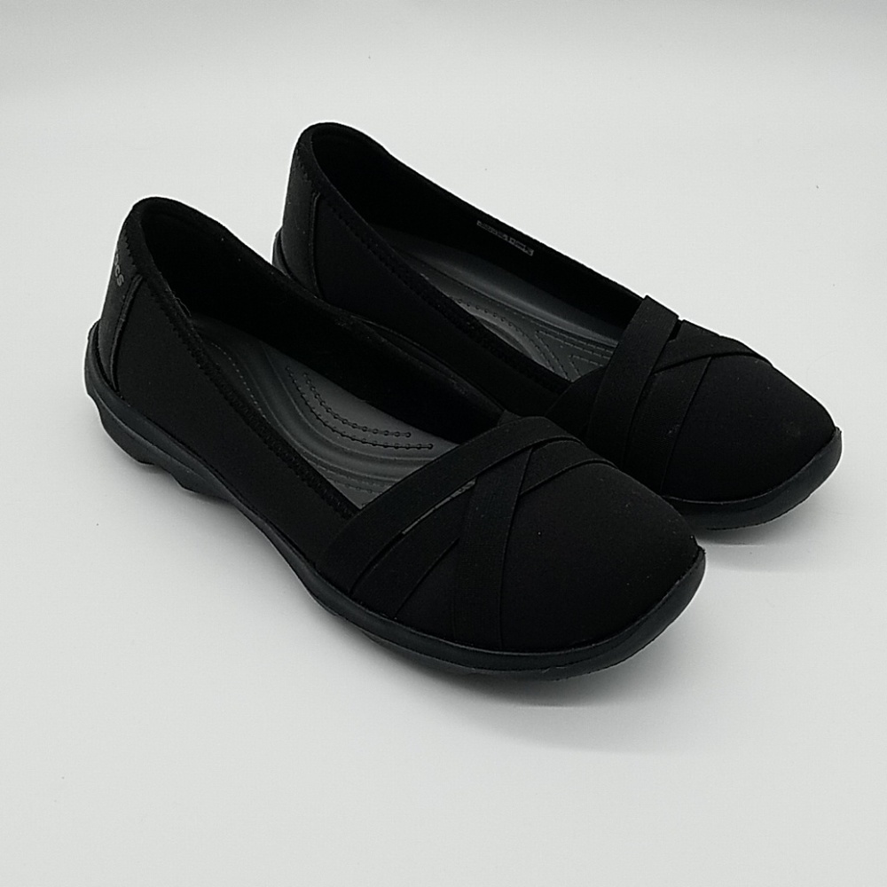 Crocs Busy Day Strappy Flats, Black. Sz. 8